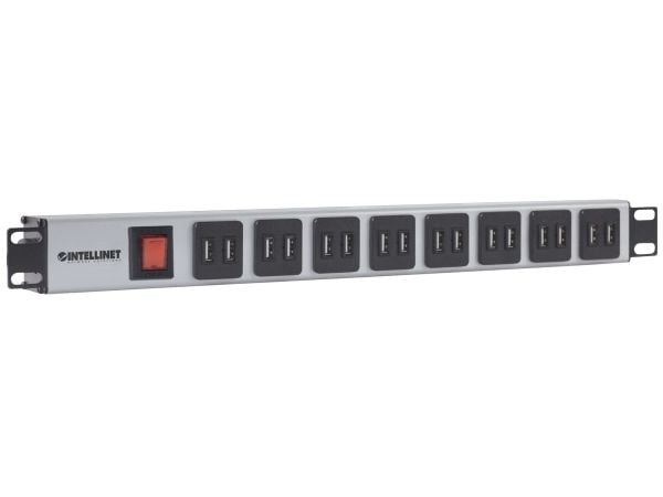 Intellinet 164580, 1U, Aluminium, Blå, Grå, Type F, 2 m, 240 V