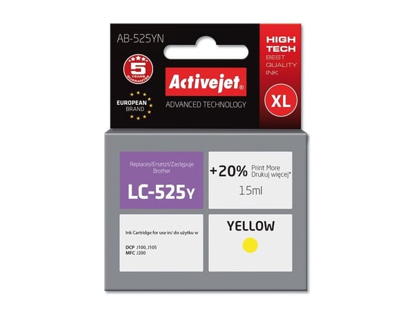 Activejet AB-525YN, Høyt (XL) utbytte, Fargestoffbasert blekk, 15 ml, 1 stykker