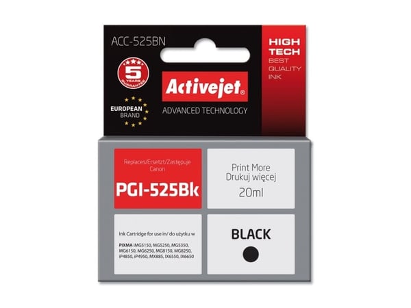 Activejet ACC-525BN, Korkea (XL) värintuotto, Musta, Väriainepohjainen muste, 20 ml, 1 kpl, Kertapakkaus