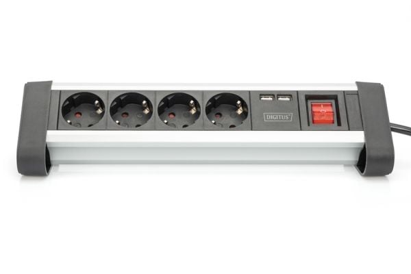 DIGITUS DA-70614 - Pistorasia - AC 110-240 V - 3680 Watt - tulo: virta - lähtöliittimet: 4 (2 x USB, 4 x CEE 7/4) - 1,5 m johto - musta, hopea
