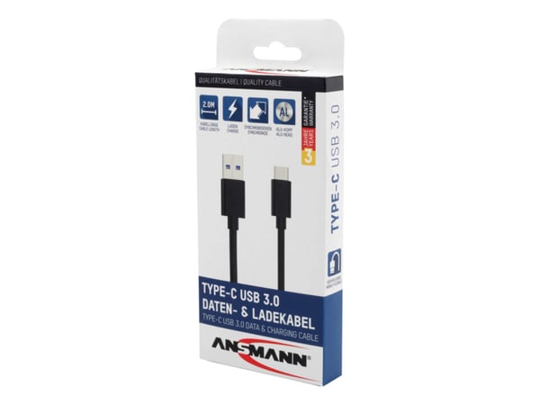 Ansmann 1700-0081, 2 m, USB A, USB C, USB 3.2 Gen 1 (3.1 Gen 1), 5000 Mbit/s, Sort