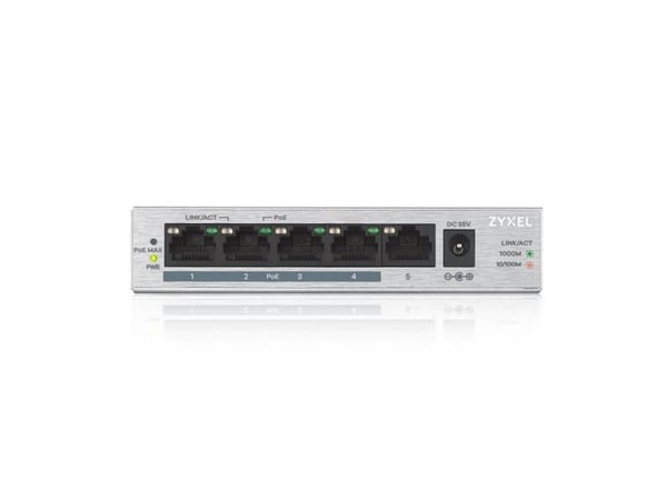 Zyxel GS1005HP - Switch - ikke-styrt - 4 x 10/100/1000 (PoE+) + 1 x 10/100/1000 - veggmonterbar, stasjonær - PoE (60 W)