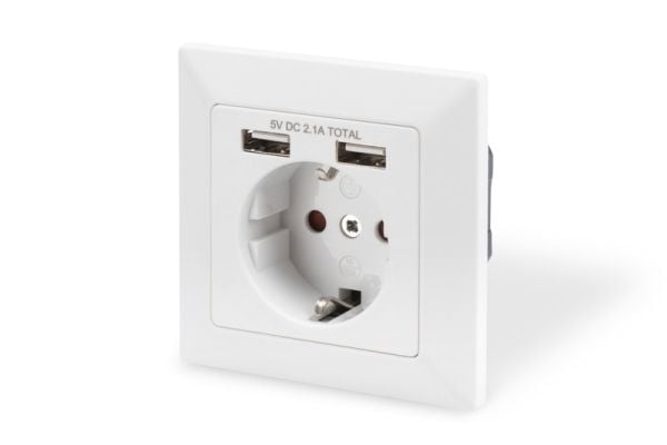Digitus DA-70613, 2x USB, Valkoinen, 250 V, 50 Hz, 5 V, 2,1 A
