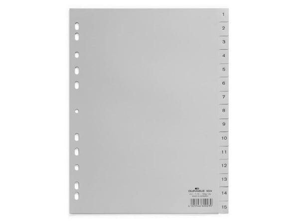 Durable 652410, Numerisk faneindeks, Polypropylen (PP), Grå, Portrett, A4, 230 mm