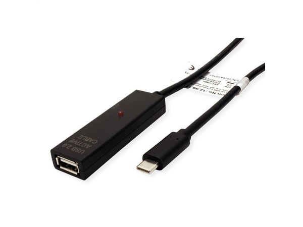 Value 12.99.1114, 20 m, USB A, USB C, USB 2.0, Musta