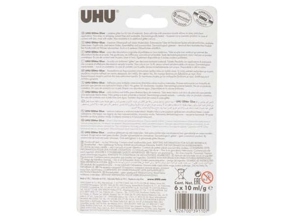 UHU Glitter Glue Shiny, Glitter lim, Flerfarget, 6 farger, Gutt/Jente, China, 6 stykker