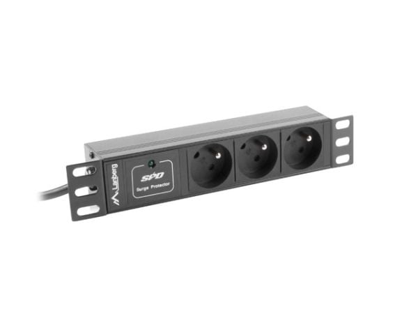 Lanberg PDU-03E-0200-BK, 1U, Vaaka, Musta, 3 AC-pistorasia(a), Tyyppi E, Toiminta/Seikkailu