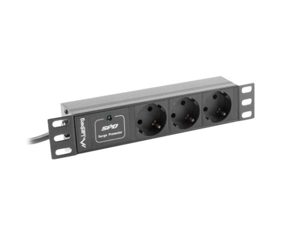 Lanberg PDU-03F-0200-BK - Tehonjakoyksikkö (räkkiversio) - AC 230 V - 4000 Watt - tulo: CEE 7/4/CEE 7/7 - lähtöliittimet: 3 (tyyppi F) - 1U - 10" -...