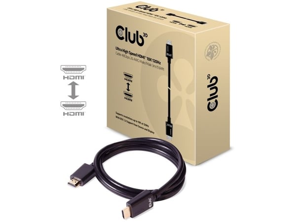 Club 3D - Ultra High Speed - HDMI-kabel - HDMI hann til HDMI hann - 3 m - svart - 4K 120 Hz støtte, 8K 60Hz støtte