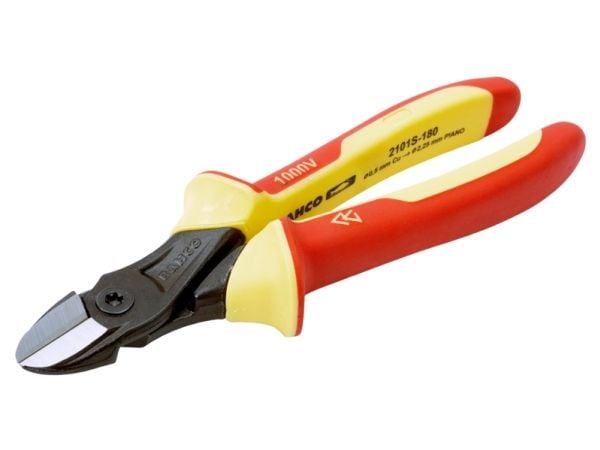 Bahco Isolert sideavbiter med progressive skjær, 1000V isolerte håndtak, Diagonal tang, 2,1 cm, 1,81 cm, 9 mm, Korrosjonsbestandig, Rød, Gult