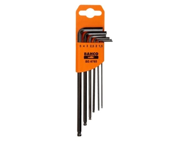 Bahco Sekskantnøkkelsett m. kule, metrisk. 6 stk, L-formet hex-nøkkelsett, Metrisk, 6 stykker, 1.5,2,2.5,3,4,5 mm, 60 g