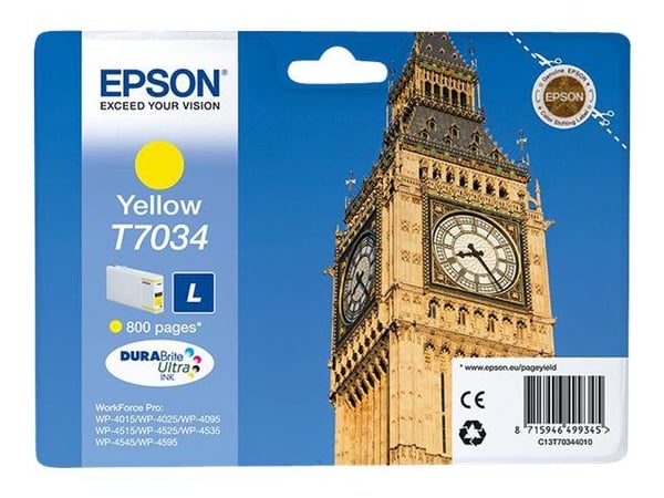 Epson Big Ben WP4000-/4500-sarjojen mustepatruuna L keltainen 0,8k, Keltainen, Väriainepohjainen muste, 1 kpl
