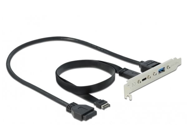 Delock Slot bracket - USB-paneeli - 19 pin USB 3.0 samlekasse, 20 pin USB 3.1 samlekasse til USB Type A, USB-C (hun) - 5 / 20 V - 50 cm - lajittelu