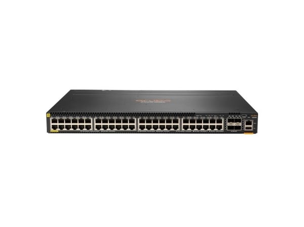 HPE Aruba 6300M - Switch - L3 - Administrerad - 48 x 10/100/1000 (PoE+) + 4 x 1 Gb/10 Gb/25 Gb/50 Gb SFP56 (upplänk/stapling) - framsidan och sida ...
