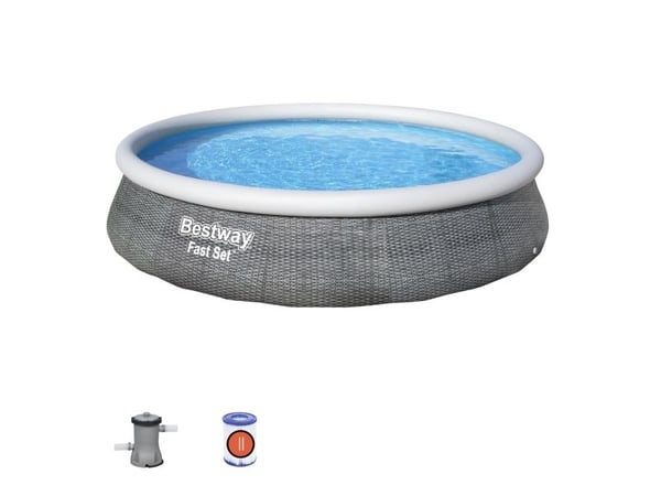 Bestway Fast Set 57376, 7340 l, Oppblåsbart basseng, Voksen og barn, Grå, 18,7 kg