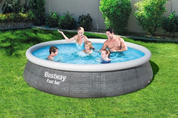 Bestway Fast Set 57376, 7340 l, Oppblåsbart basseng, Voksen og barn, Grå, 18,7 kg