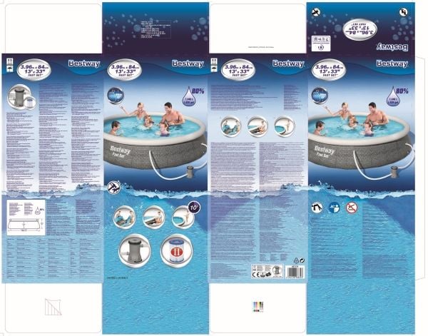 Bestway Fast Set 57376, 7340 l, Oppblåsbart basseng, Voksen og barn, Grå, 18,7 kg