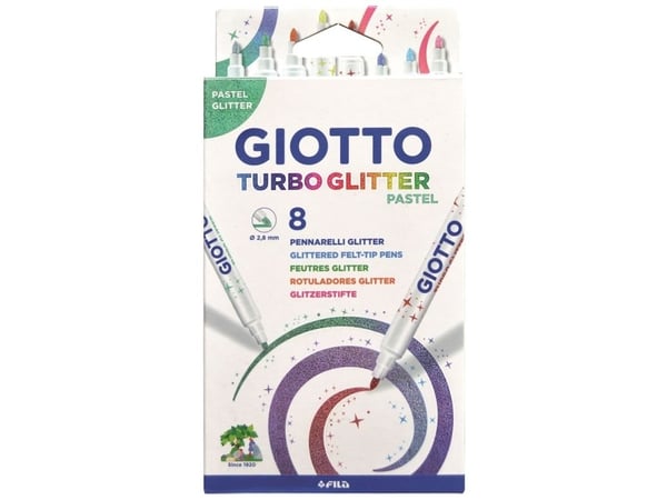 Giotto Glimmer Tusser (Turbo Glitter) med 8 stk. Pastellfarger - vannbasert blekk