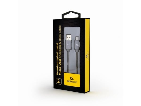Cablexpert Premium spiral metall - USB-kabel - Micro-USB Type B (hann) til USB (hann) - USB 2.0 - 2,1 A - 2 m - metallgrå