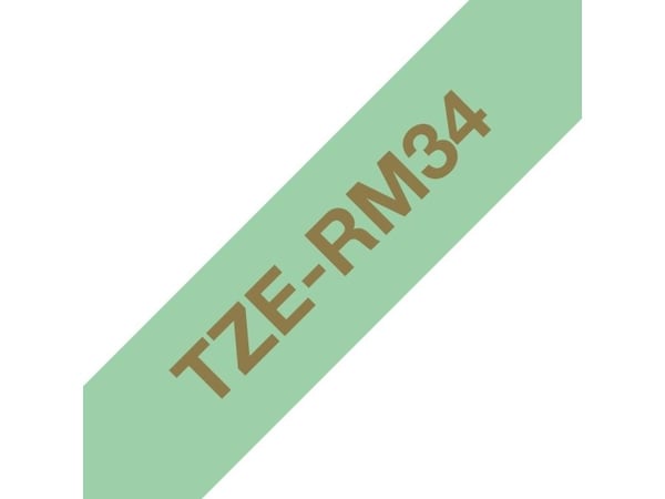 Brother TZe-RM34 gavebånd 12mm x 4m - guld på mintgrøn satinbånd