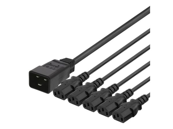 DELTACO - Strømsplitter - IEC 60320 C20 til power IEC 60320 C13 - 250 V - 16 A - 2 m - svart