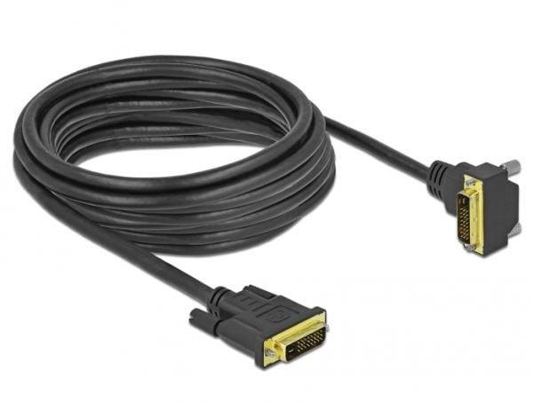 Delock - DVI-kabel - dobbeltlenke - DVI-D (hann) rett til DVI-D (hann) vinklet - 5 m - tommelskruer, gullglimtkontakter - svart