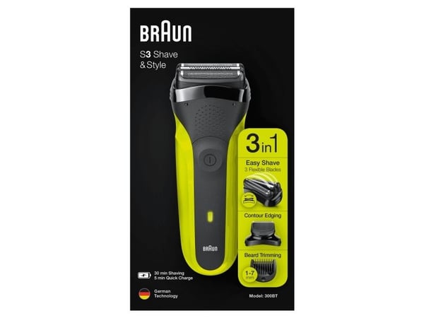 Braun Series 3 81702942, Teräverkollinen parranajokone, Musta, Vihreä, Painikkeet, LED, Lataus, Teho, AC/Akku