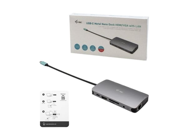 i-Tec USB-C Metal Nano Dock HDMI/VGA with LAN + Power Delivery 100 W - Dockningsstation - USB-C / Thunderbolt 3 - VGA, HDMI - 1GbE