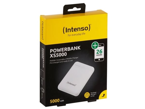 Intenso Powerbank XS5000 - Strømbank - 5000 mAh - 2.1 A - 2 utgangskontakter (USB, USB-C) - på kabel: USB-C - hvit