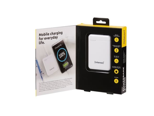 Intenso Powerbank XS5000 - Strømbank - 5000 mAh - 2.1 A - 2 utgangskontakter (USB, USB-C) - på kabel: USB-C - hvit