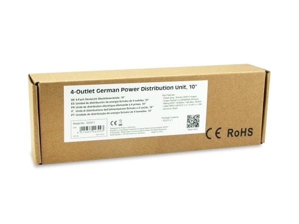 Equip 333311, Grunnleggende, 1U, Horisontal, Aluminium, Sort, Sølv, 4 AC-utganger