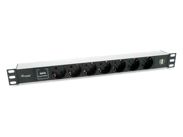 Equip 333315, Grunnleggende, 1U, Horisontal, Aluminium, Sort, Sølv, 7 AC-utganger