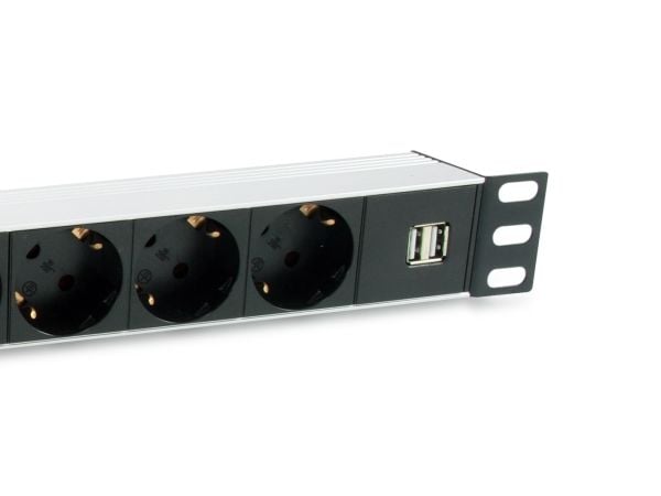 Equip 333315, Grunnleggende, 1U, Horisontal, Aluminium, Sort, Sølv, 7 AC-utganger