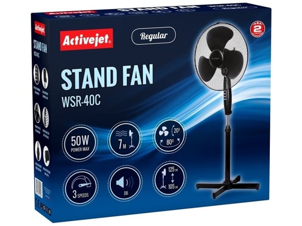Activejet Regular WSR-40C, Husholdningsvifte, Sort, Sølv, Gulv, Metall, Plast, 43 cm, 80°