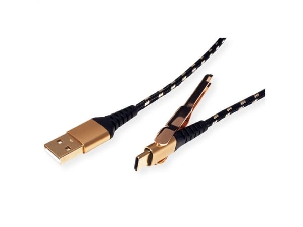 ROLINE 11.02.8920, 1 m, USB A, USB C, USB 2.0, 0,48 Gbit/sek., svart, gull