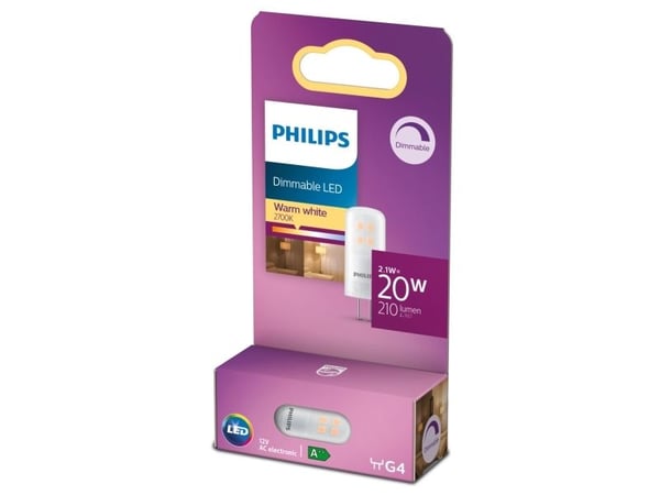 Philips Kapselilamppu 20 W G4, 2,1 W, 20 W, G4, 210 lm, 15000 h, Lämmin valkoinen