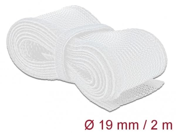 Delock Braided Sleeving with Hook-and-Loop Fastener - Kabelhölje - 2 m - vit
