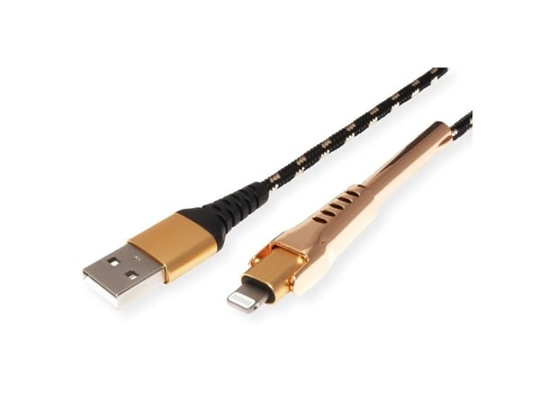 ROLINE 11.02.8923, 1 m, Lightning, USB A, Hankjønn, Hankjønn, Sort, Gull