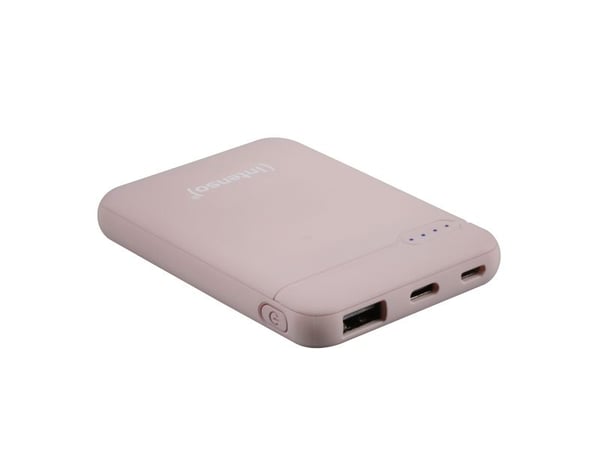 Intenso Powerbank XS5000 - Strømbank - 5000 mAh - 2.1 A - 2 utgangskontakter (USB, USB-C) - på kabel: USB-C - rosa