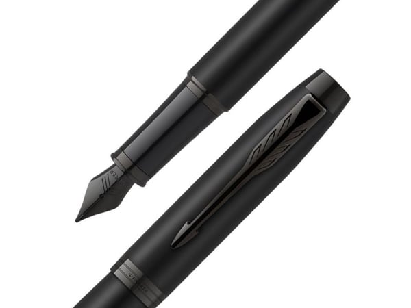 Parker IM Achromatic, Svart, Patronpåfyllingssystem, Blå, Rund spiss, Rustfritt stål, Fin
