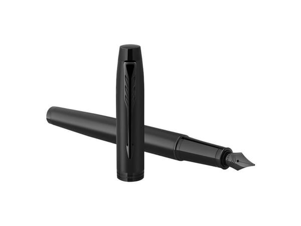 Parker IM Achromatic, Svart, Patronpåfyllingssystem, Blå, Rund spiss, Rustfritt stål, Fin