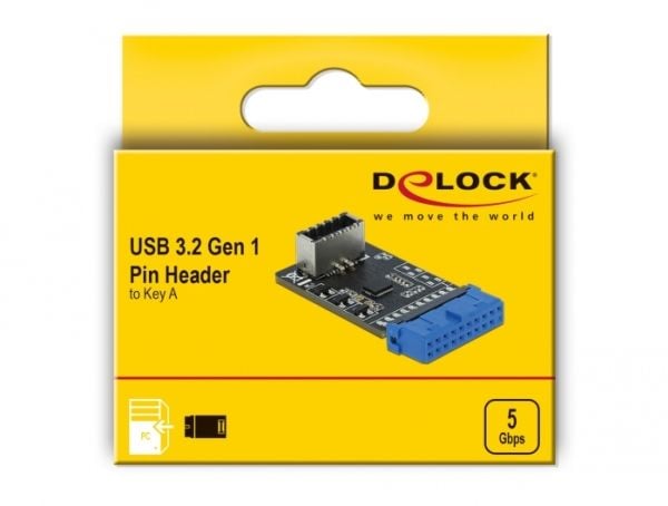 DeLOCK USB 3.2 Gen 1 Adapter Pin Header - Intern og ekstern USB-adapter - 19-pins USB3.0 hode (W) til USB Type A (W) 900 mA - aktiv (41981)