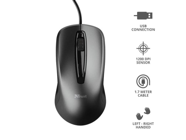 Trust Carve - Mus - høyre- og venstrehåndet - optisk - 3 knapper - kablet - USB 2.0