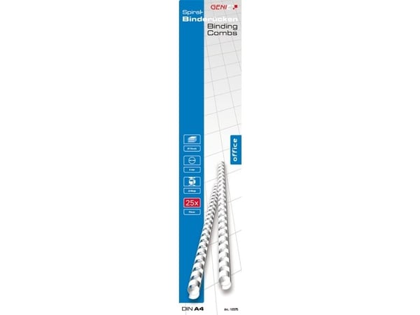 Genie 12375, Innbindingskam, Hvit, 25 ark, Plast, 6 mm, 60 mm