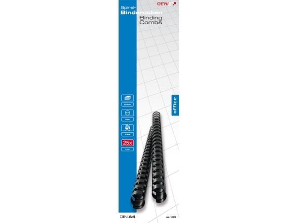 Genie 12373, innbindingskam, sort, 85 ark, plast, 1,2 cm, 120 mm
