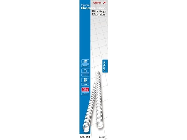 Genie 12377, Innbindingskam, Hvit, 45 ark, Plast, 8 mm, 80 mm