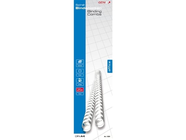 Genie 12381 - Innbindingsrygg - Hvit - 85 ark - Plast - 1,2 cm - 120 mm