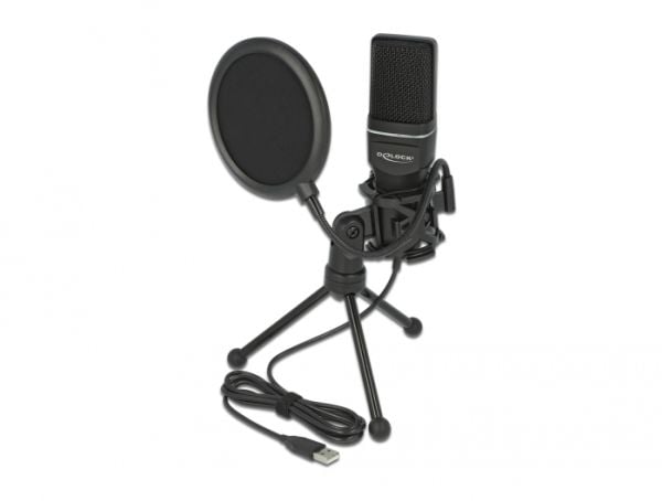 Delock USB Condenser Microphone Set for Podcasting, Gaming and Vocals - Mikrofon - USB - svart