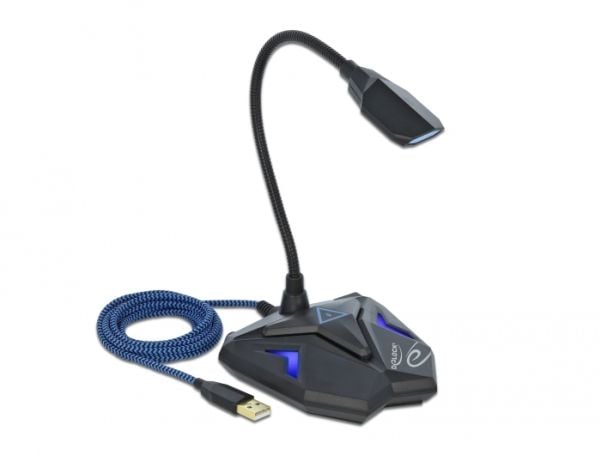 Delock Desktop USB Gaming Microphone with Gooseneck and Mute Button - Mikrofon - USB - svart, blå