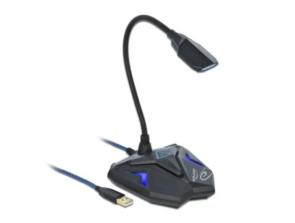 Delock Desktop USB Gaming Microphone with Gooseneck and Mute Button - Mikrofon - USB - svart, blå